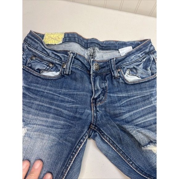 Machine Jeans Acid Wash Torn Ripped Distressed Skinny Jeans Low Rise‎ 5 28x26 - Picture 3 of 11